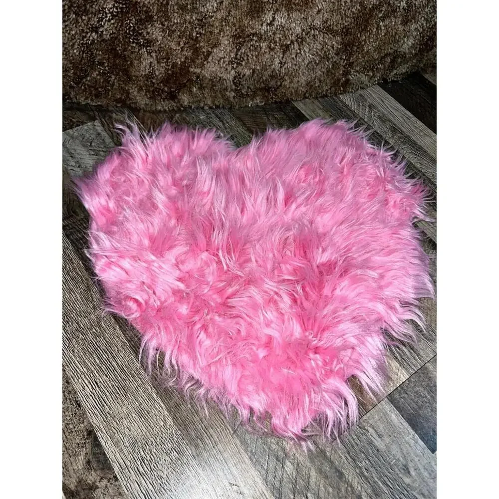 6pc Set Colorful Heart Shape Carpet Rug Soft Plush Fur Fluffy Home Bedroom 15in